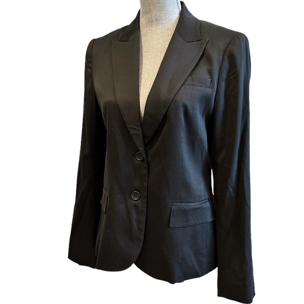 Thin Stripe Dark Charcoal Grey Fitted Blazer